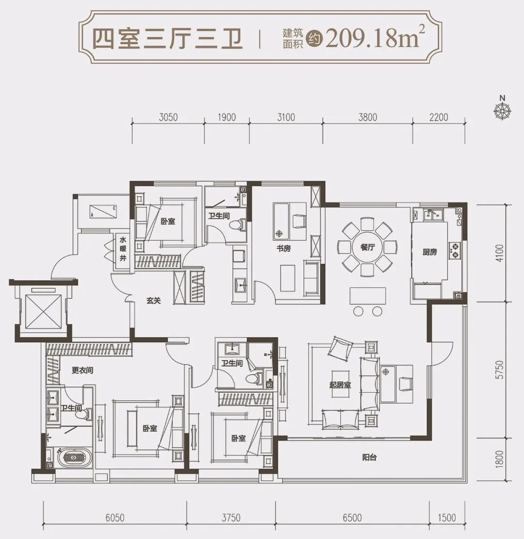 项目约209.18㎡四室三厅三卫户型 如此品质的支撑是国企背书.