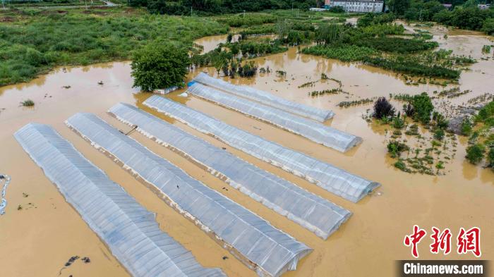 航拍江西九江多地城乡洪涝画面:道路积水农田受淹