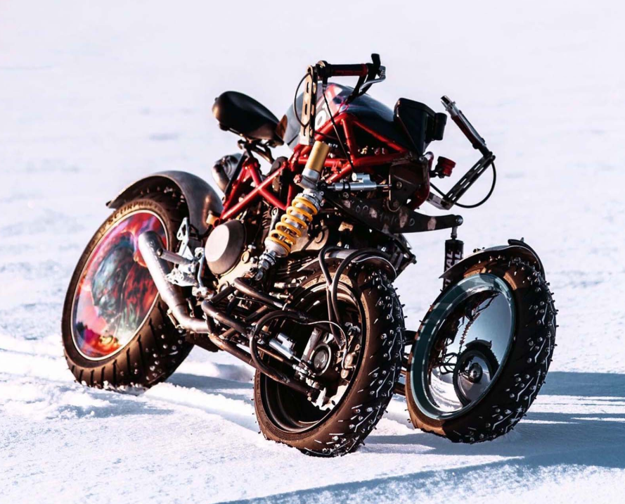 激情三蹦子杜卡迪hypermotard1100爆改雪地倒三轮