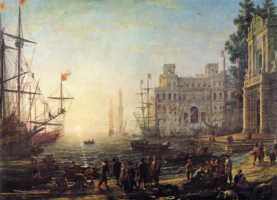 [法] 克劳德·洛兰《海港与美第奇别墅》,1637年,布面油画