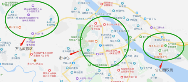 西双版纳景洪市住宿一般有3大块,告庄西双景区,市中心,万达度假区.