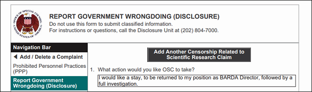 美被撤职“吹哨人”指控：政府轻视预警还打击报复