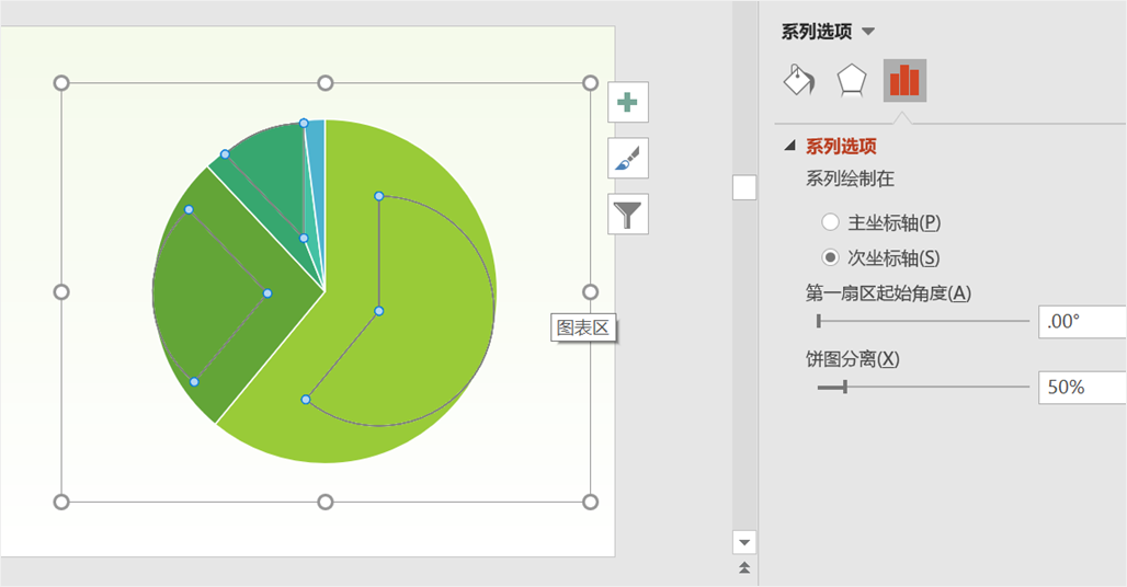 第四步:调整【饼图分离】数值为【50.