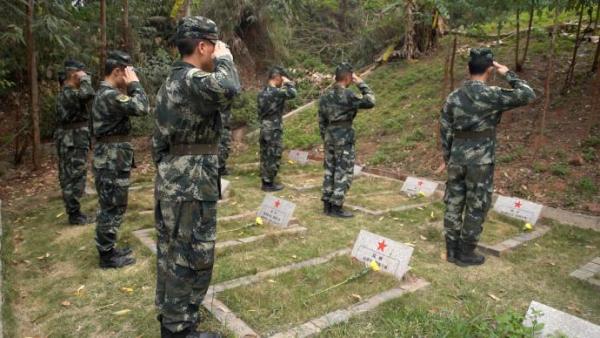 武警官兵祭扫军犬墓园缅怀无言的战友