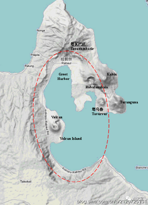 拉包尔地图,跳伞到这里相当于羊入虎口,四周都是敌人.