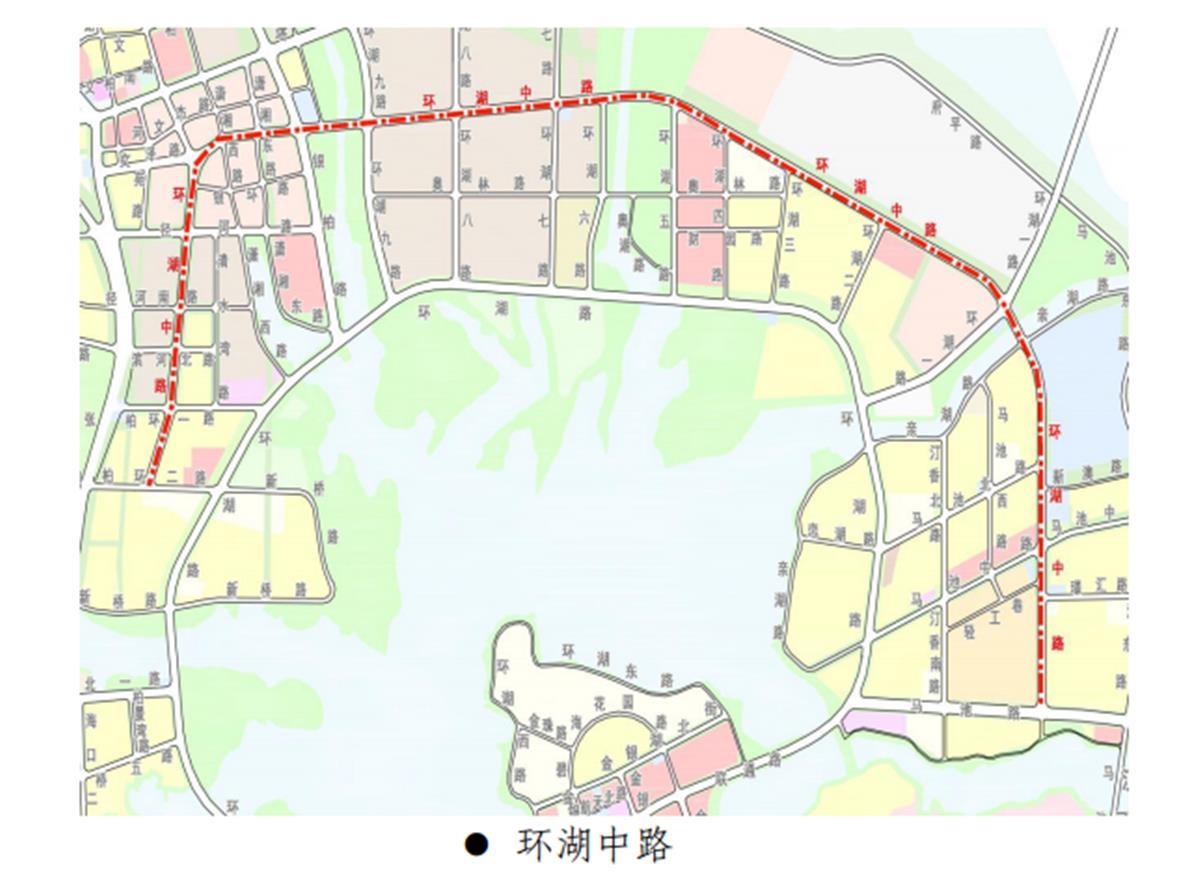 规划和建设实际情况,道路止点发生改变,现状道路东起马池路,环金银湖