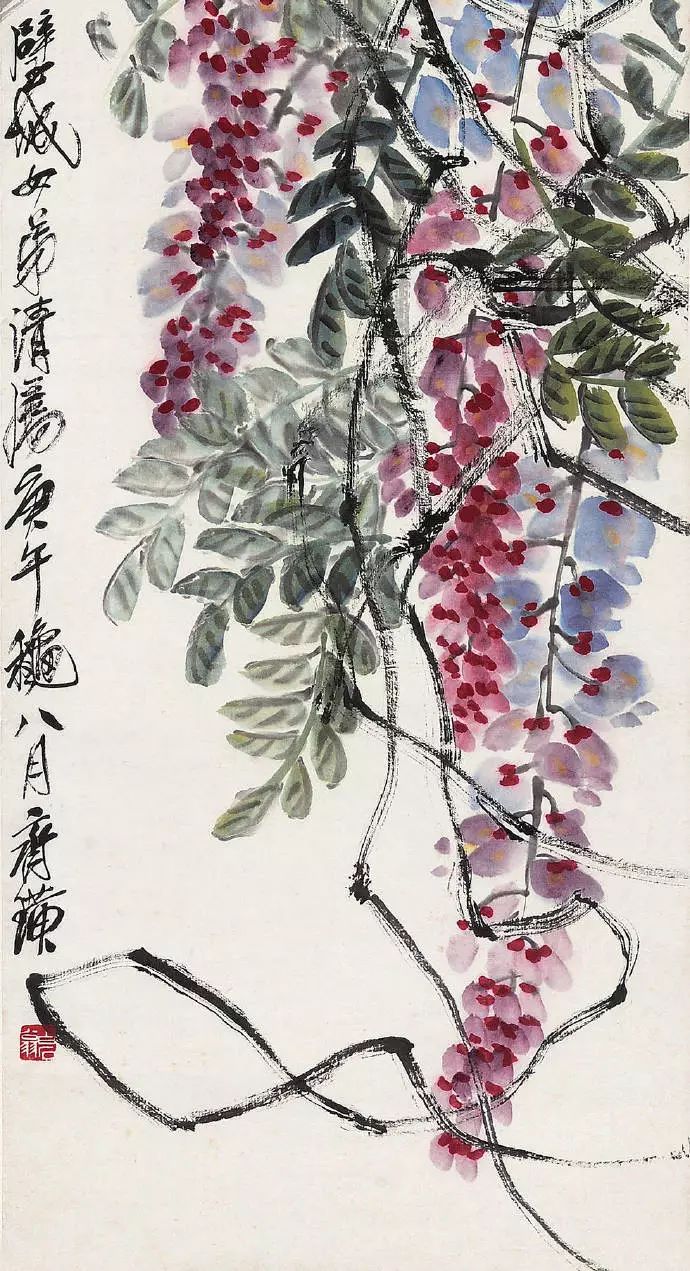 齐白石画紫藤飞蛇舞乱离草莽