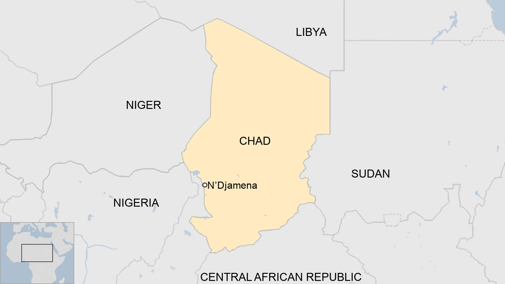乍得地图及首都恩贾梅纳位置 / bbc