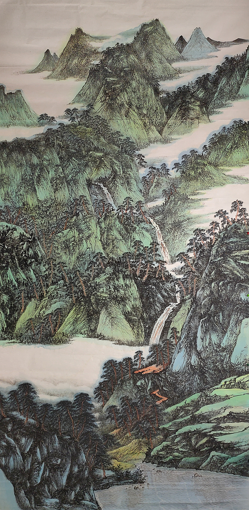 著名画家李艾平创作巨幅国画《绿水青山图》作品欣赏