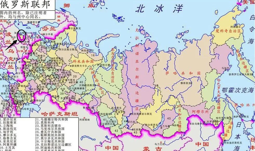 上图_ 俄罗斯联邦地图,标注处为 加里宁格勒