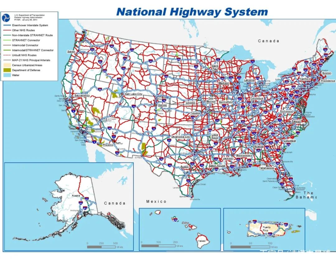 美国的公路网络四通八达