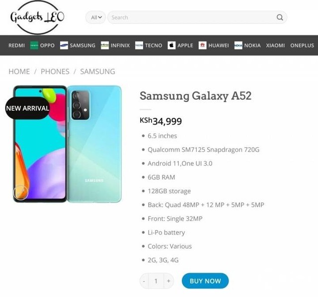 三星galaxy a52参数曝光 骁龙720g,48mp主摄