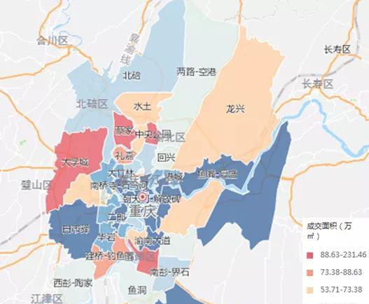 2020年重庆中心城区各板块住宅销售面积