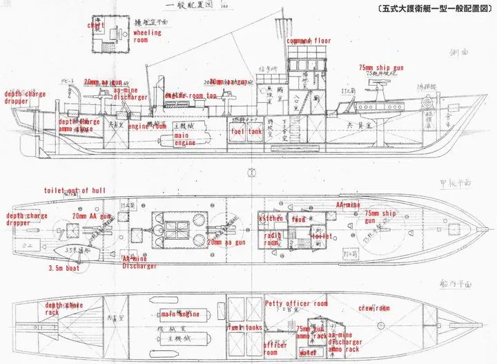 历史>热文>正文> 五式木制大型护卫艇甲型结构图建造中的五式木制大型