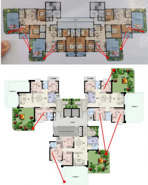 还有更重要的是,在这一层四户里面,其中的1号,2号户型,房间完全朝北