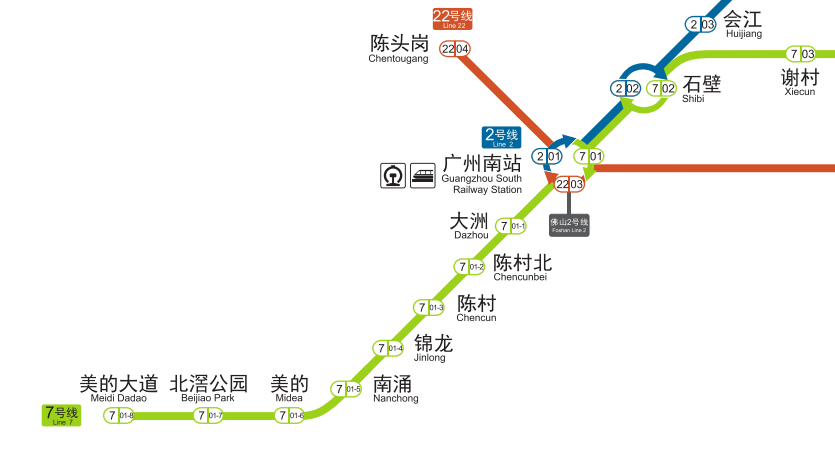 广州地铁线网图上新!7号线顺德段被纳入!佛山2号线图标有了