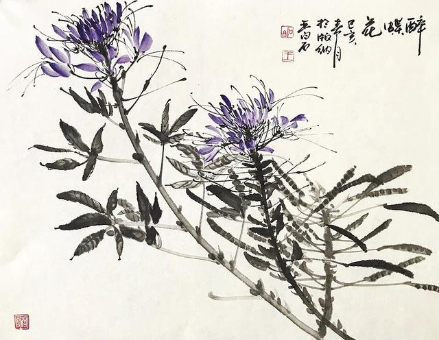 《醉蝶花》 40x50cm《秋林寒烟》 126x240cm《玉树寒烟》 146x240cm