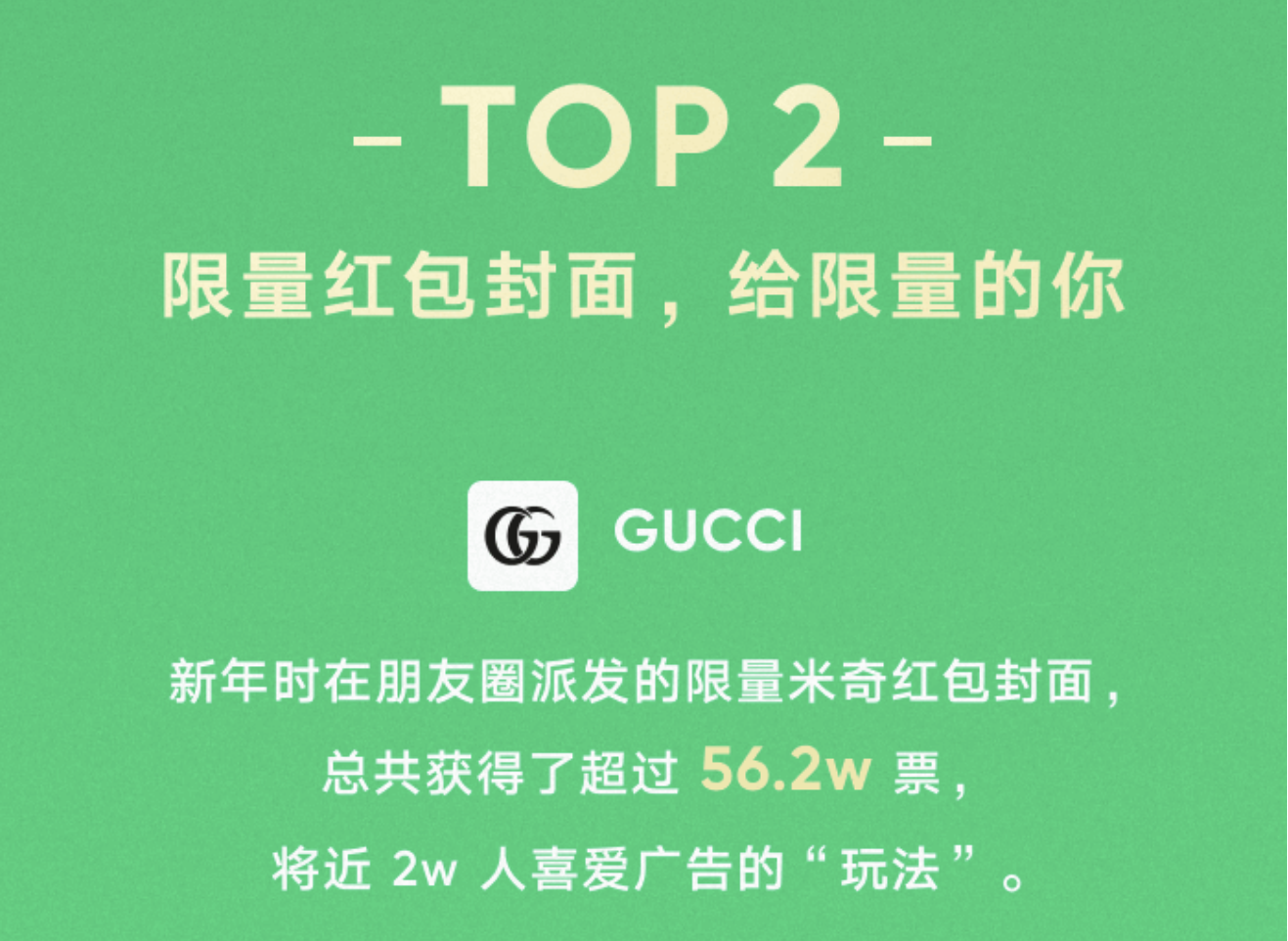 gucci米奇限量红包封面荣获用户最喜爱的朋友圈广告第二名