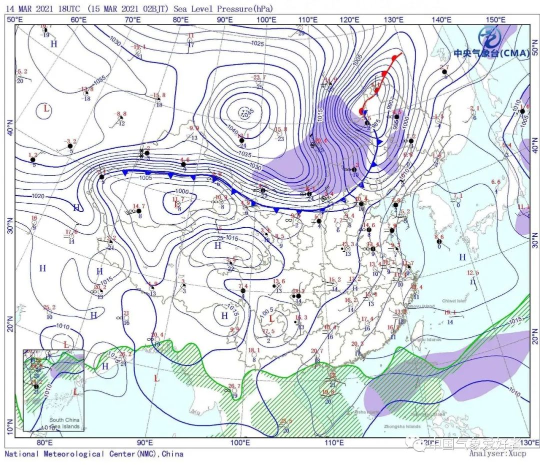 3月15日凌晨2点的地面天气图,来自nmc