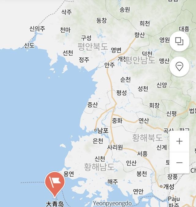韩国大青岛地图(白翎岛处于大青岛正北方)
