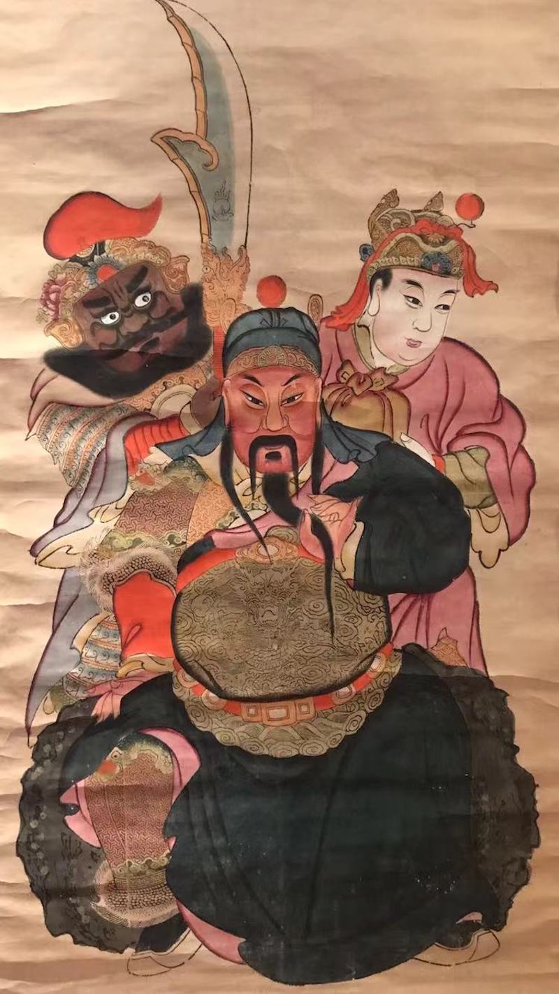 中期版印手绘姑苏版年画苏州虎丘,山塘地区《关公夜读春秋》去年底,他