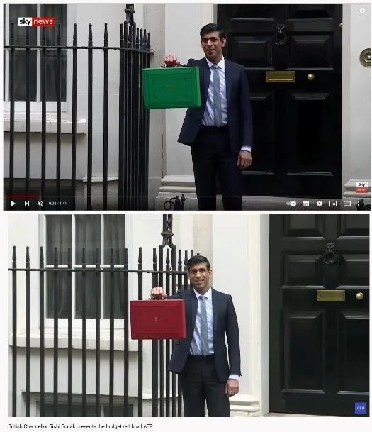 上：Sky News视频截图。下：法新社视频对比图。