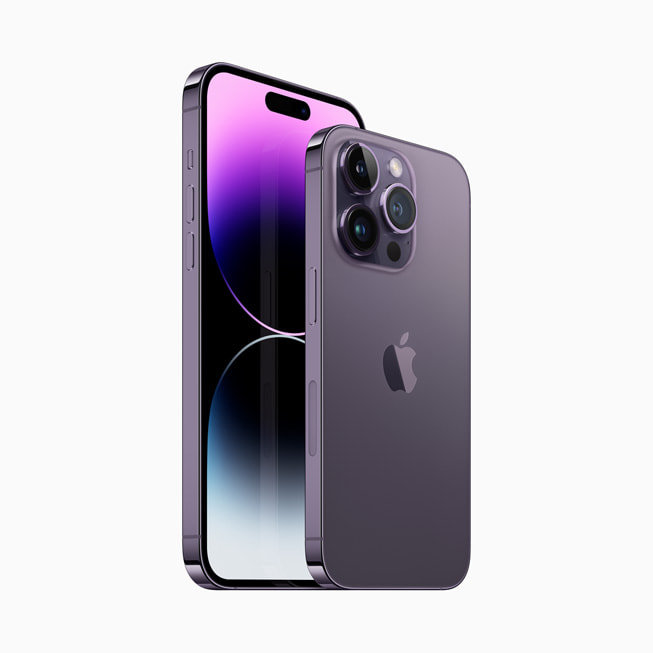 暗紫色 iPhone 14 Pro 和 iPhone 14 Pro Max。