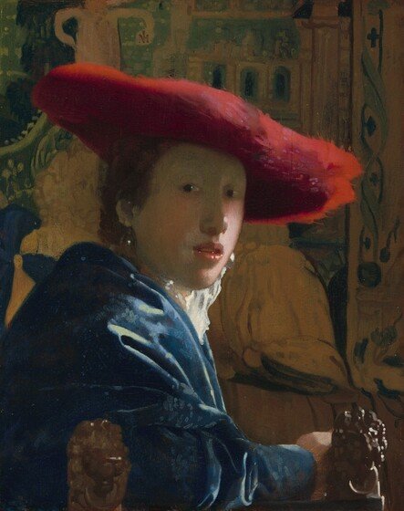 维米尔，《戴红帽的女孩》，约1666-1667年