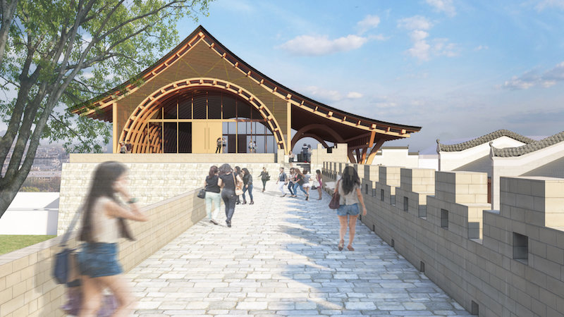 坂茂设计的桂林靖江王府正阳门楼遗址保护展示方案效果图