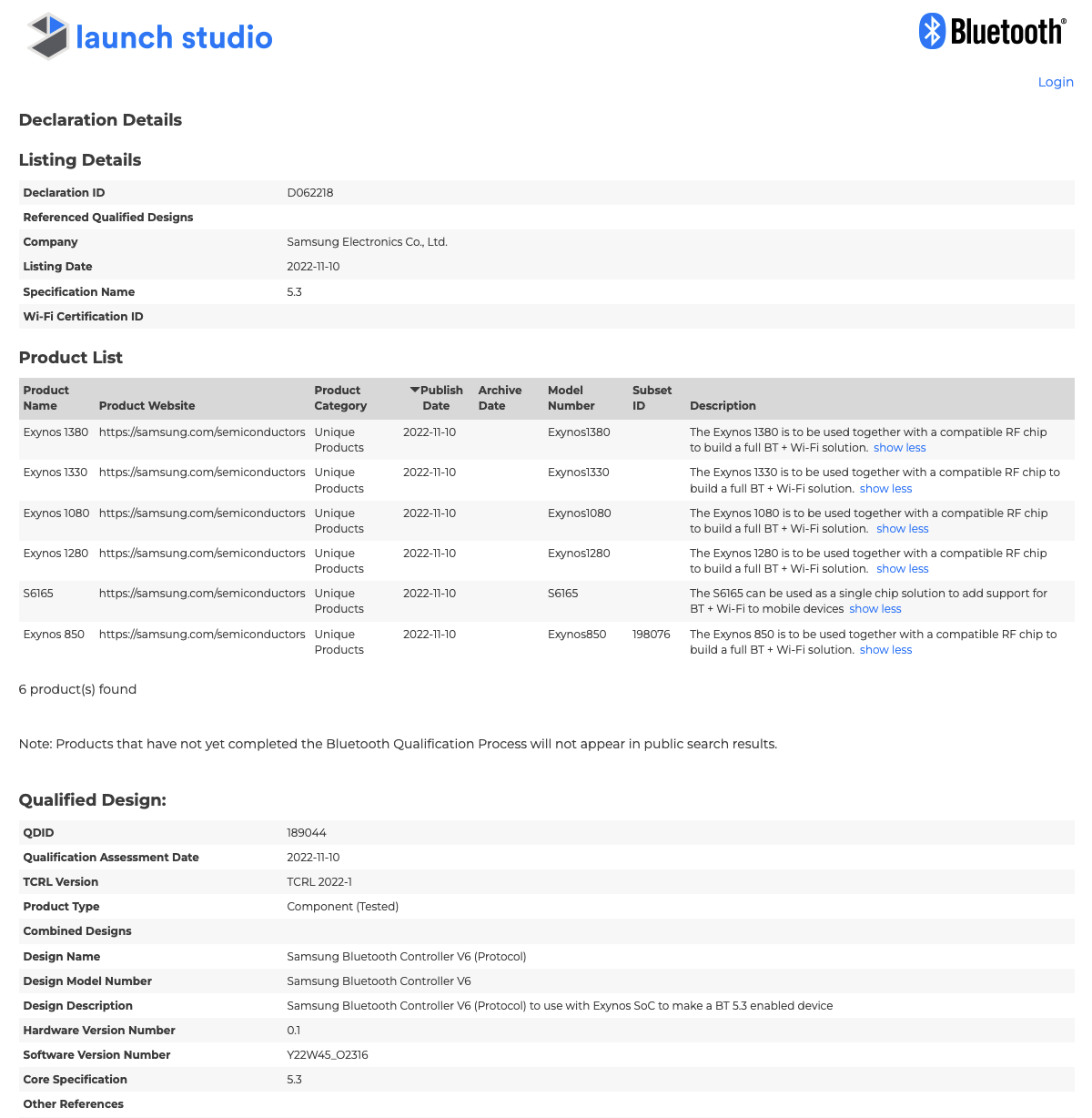 Samsung Exynos 1330 1380 Bluetooth Certification