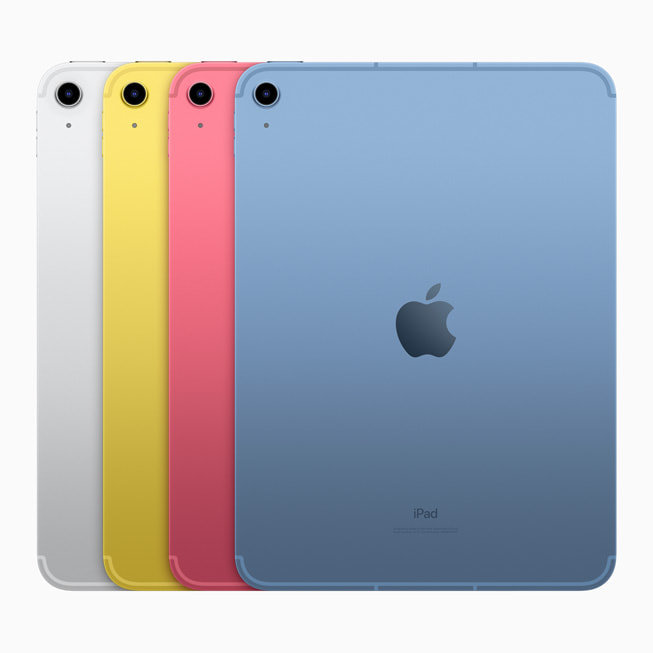 银色、黄色、粉色与蓝色 iPad。