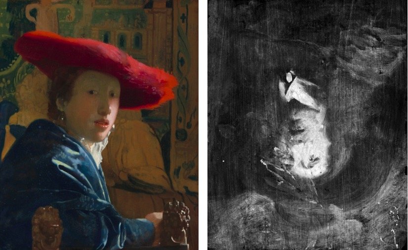 数字成像显示了《戴红帽子的女孩》底层有一张《黑帽男子肖像》。