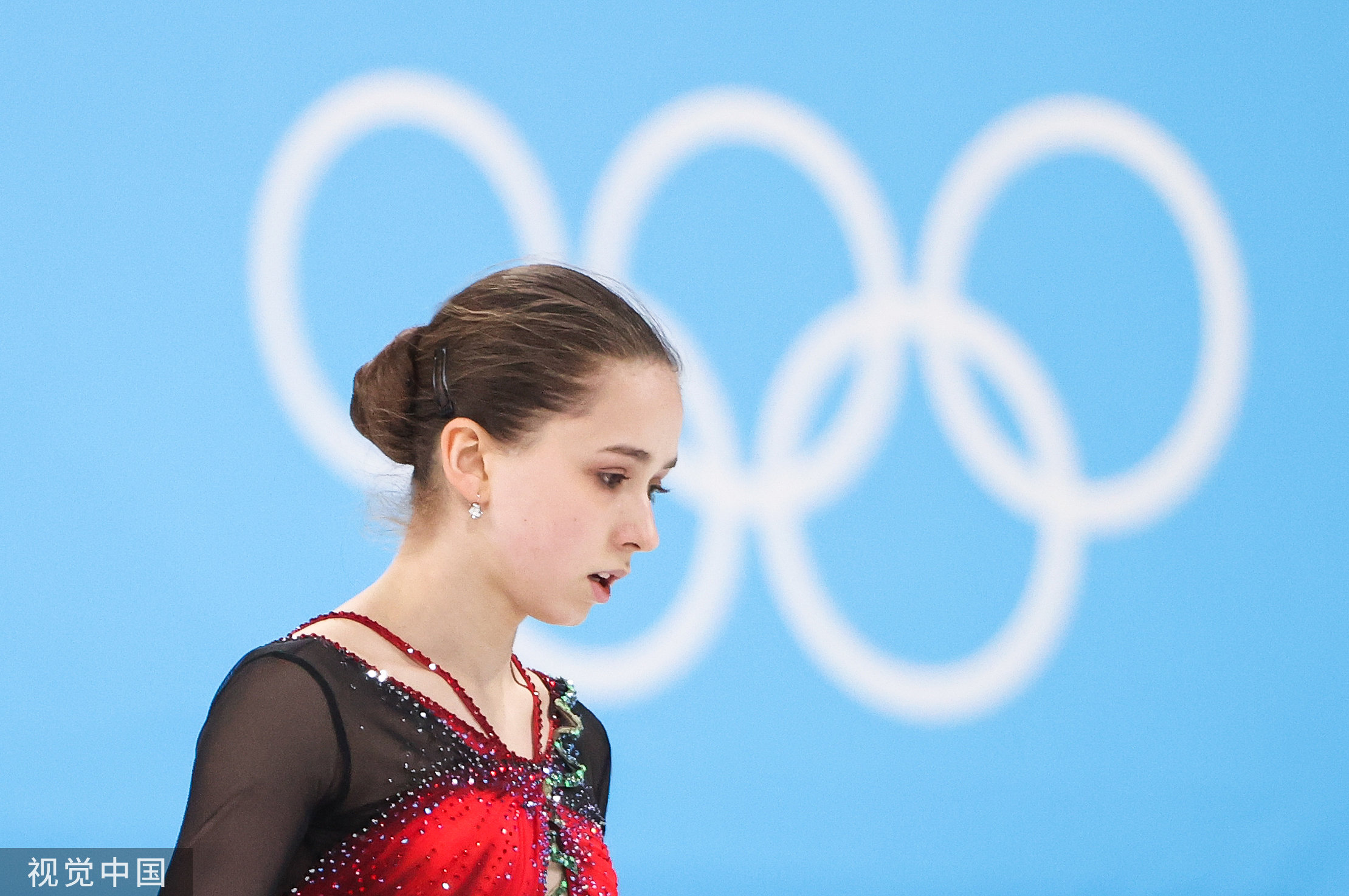 瓦利耶娃在北京冬奥会赛场。