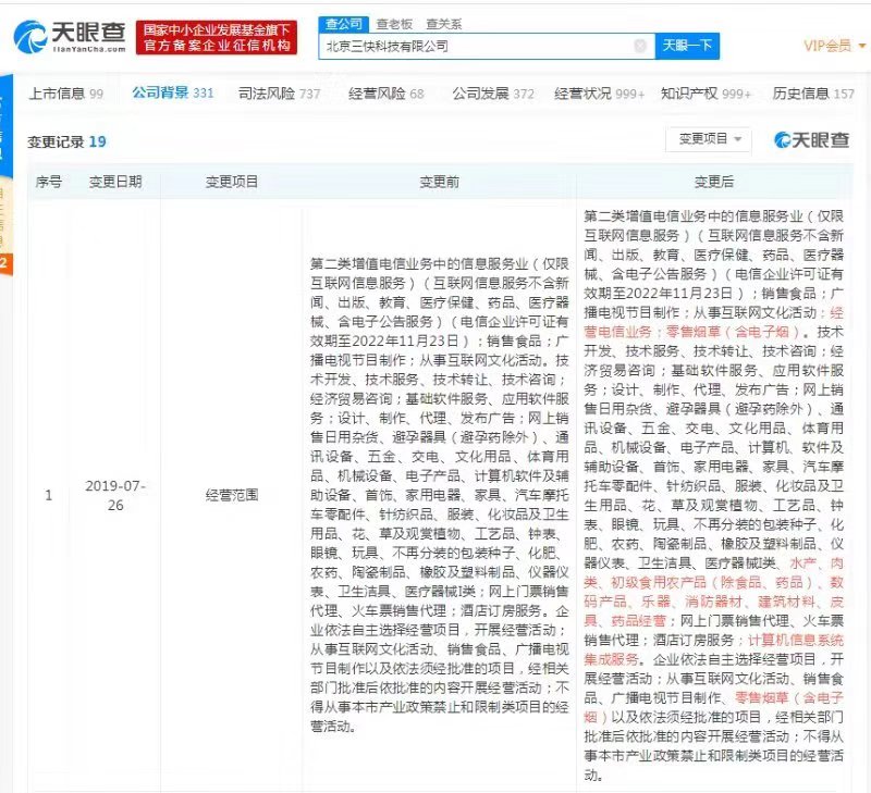 美团运营主体经营范围变更，新增电信业务、电子烟零售等