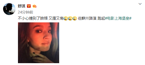 舒淇撞伤脸颊发肿 仍坚持参加电影路演获赞敬业