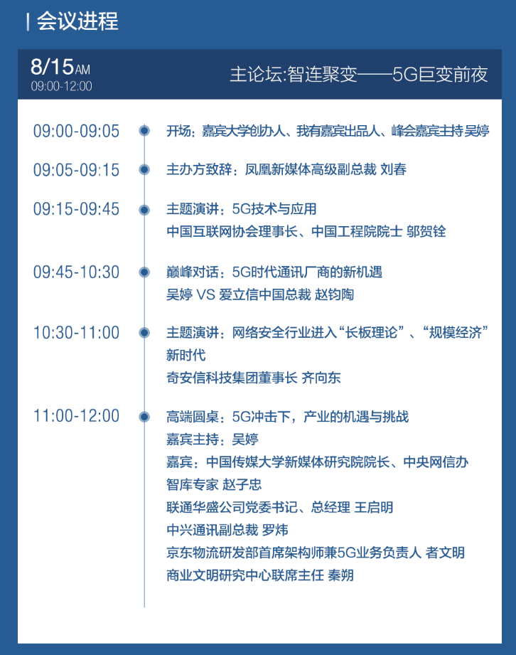 2019“5G时代·智连聚变”凤凰网科技峰会议程一览