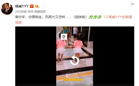 炫女狂魔！杨威晒双胞胎女儿父爱满满