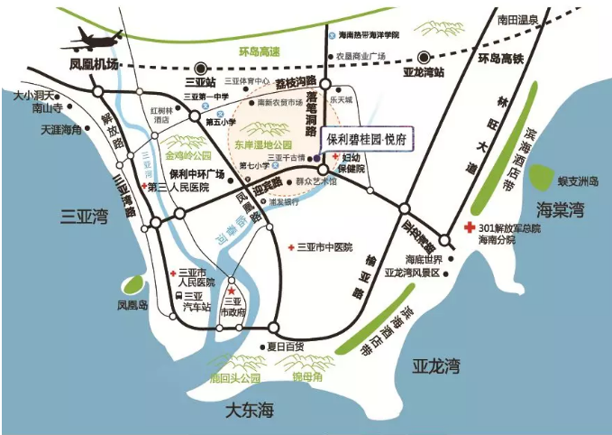公开资料显示,保利悦府项目位于三亚市吉阳区迎宾路荔枝沟加油站东侧