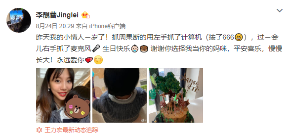 王力宏娇妻晒照为儿子庆生 一岁抓周礼拿了麦克风
