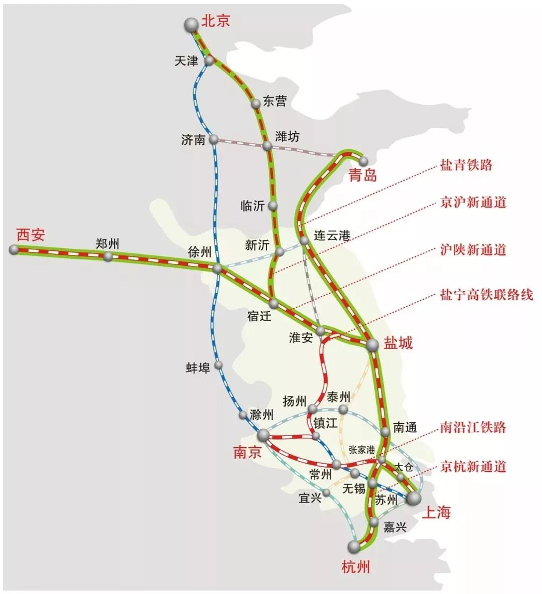 东京沪场,下行线下穿徐盐正线,上跨陇海线与既有徐州东存车场a线接轨