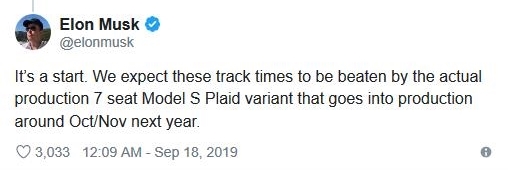 马斯克：Model S Plaid车型将于明年10月或11月投产