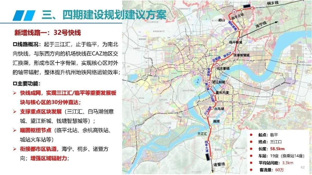 从建议方案新增线路来看,32号快线起于三江汇止于临平,是串通城市南北