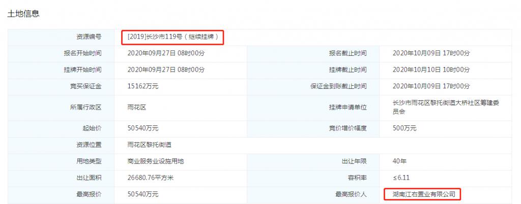 长沙 地块 用地 经营性 碧桂园 底价 雨花区 湖南江右置业有限公司|揽金11.9亿！长沙经营性用地集中出让 起始价50540万