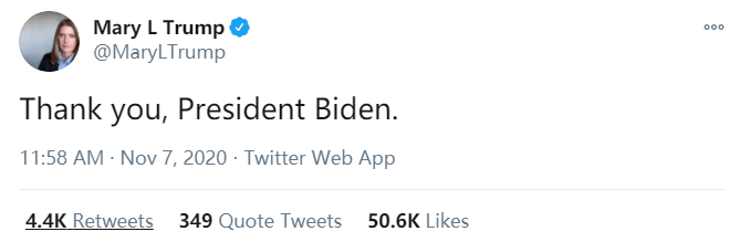 特朗普侄女发推：谢谢你，拜登总统