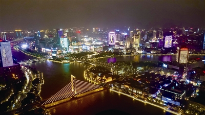 文化宁波主题灯光秀点亮三江夜景