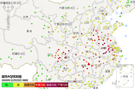 2020年中国标准地图,2020年中国最新地图 图为2020年12月25日8时全国空气质量实时报