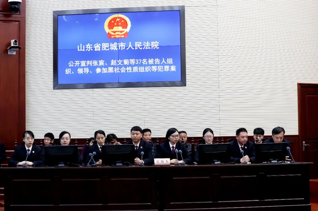肥城市检察院提起公诉的张宸等37人涉黑案一审公开开庭,肥城市检察院