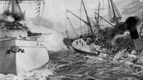 丰岛海战后日本不顾国际法向英国商船高升号发射鱼雷