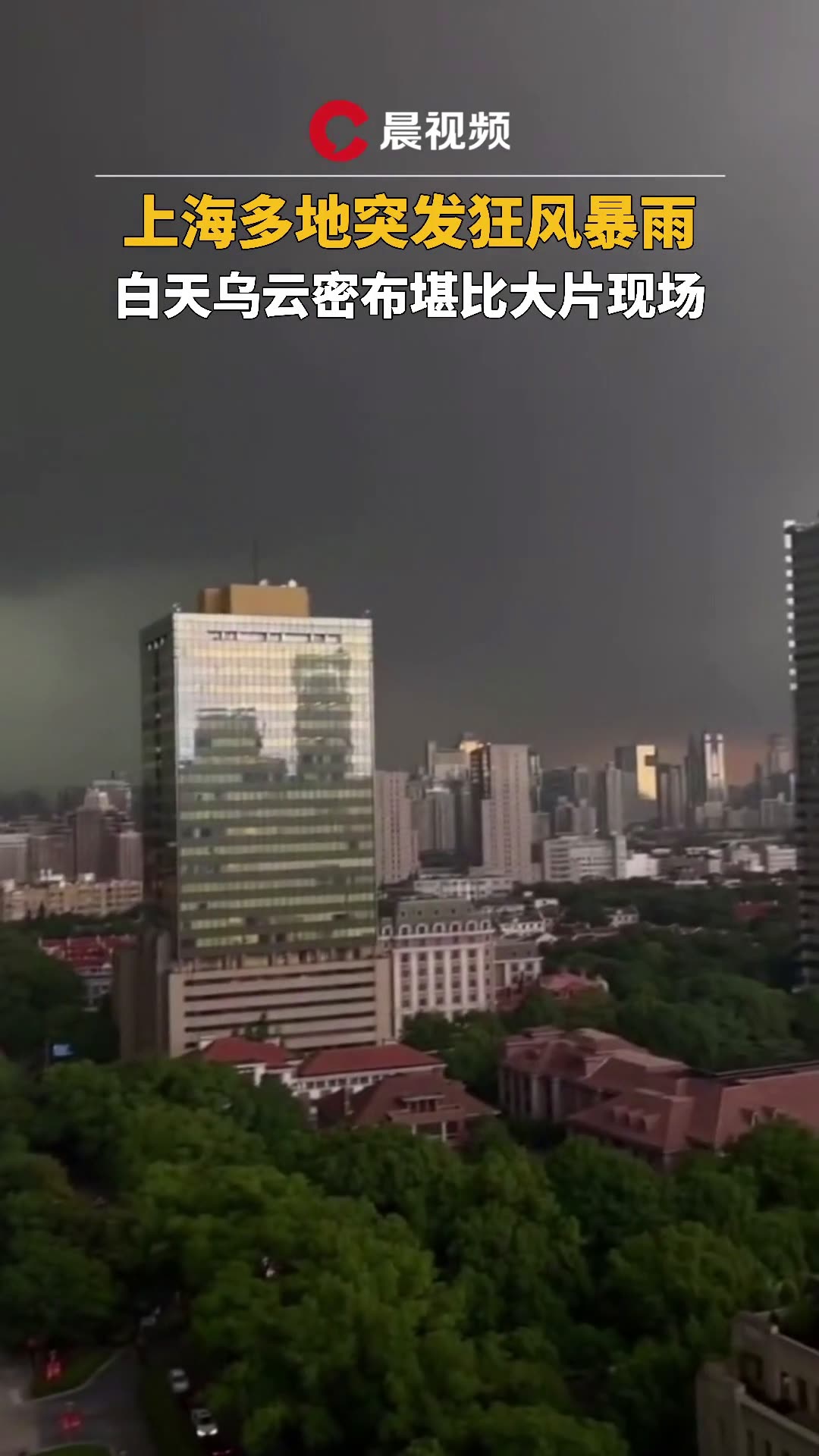 上海多地突发狂风暴雨,白天乌云密布堪比大片现场