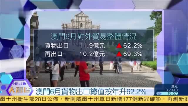 澳门6月货物出口总值按年升622